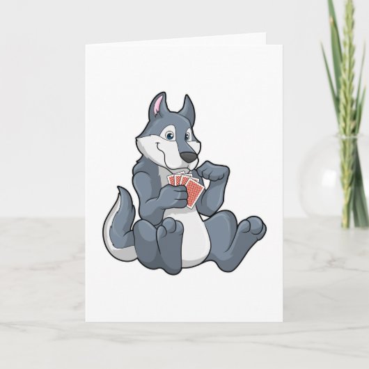 Wolf bij poker met pokerkaarten kaart (Voorkant)