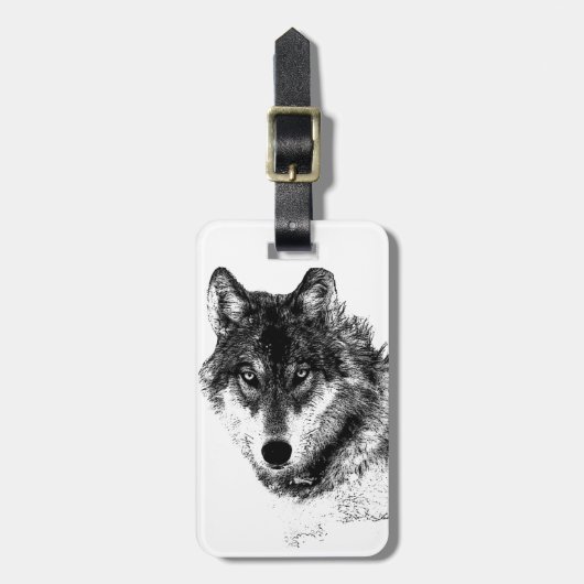 Wolf Black & White Pop Art Bagagelabel (Voorkant verticaal)