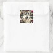Wolf bloemen vierkante sticker (Tas)