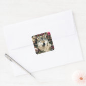Wolf bloemen vierkante sticker (Envelop)