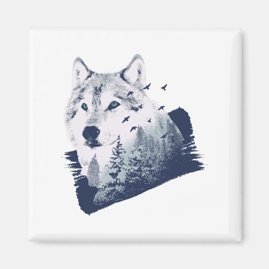 Wolf Blue Forest Grunge Magneet (Voorkant)
