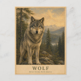 Wolf Boreaal Bos VINTAGE Briefkaart