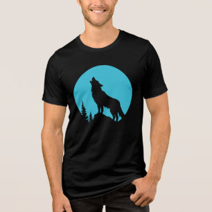 Wolf Bos Natuur Buitenleven Wilde Dieren Silhouet Tri-Blend Shirt