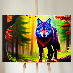 Wolf Bright Forest Dier Neon Dawn Wild Canvas Afdruk