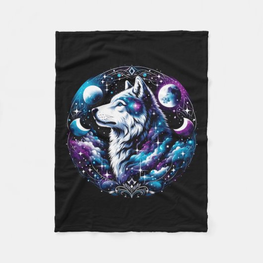 Wolf Celestial Dream Night Howling Moon Funny Wolv Fleece Deken (Voorkant)