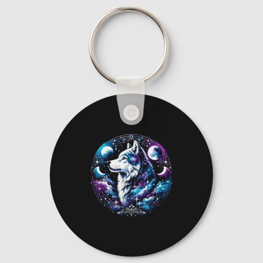 Wolf Celestial Dream Night Howling Moon Funny Wolv Sleutelhanger (Voorkant)