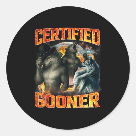Wolf Certified Gooner Funny Bootleg Meme Dad Papa  Ronde Sticker (Voorkant)