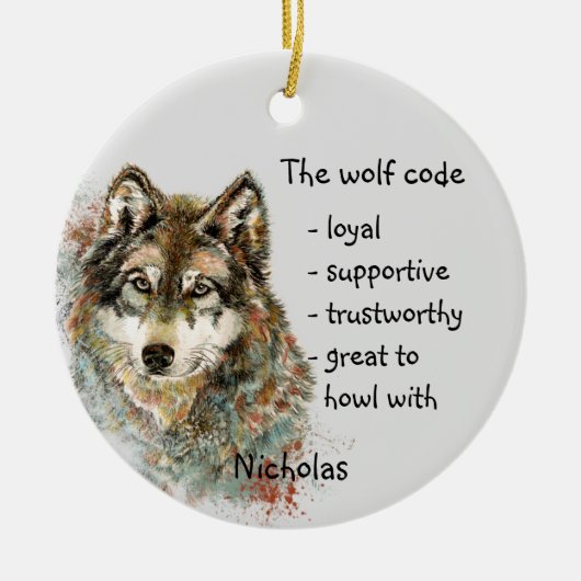 Wolf Code Inspirerend Waterverf Wilde dieren Keramisch Ornament (Voorkant)