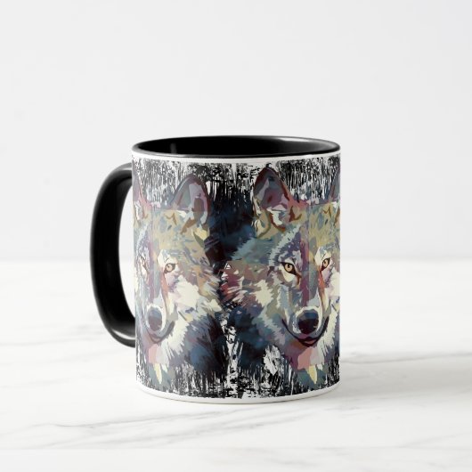 Wolf Coffee Mok - Retro Wolf Polygon (Voorkant links)