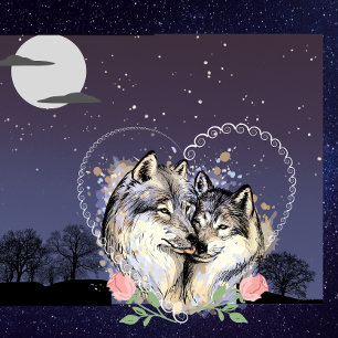 Wolf Couple Moon & Stars Sierkussen