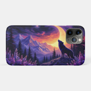 Wolf Crescent Moon Lavender Sunset iPhone 11 Pro Hoesje