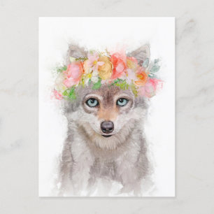 Wolf Cub Flower Crown Portret Briefkaart