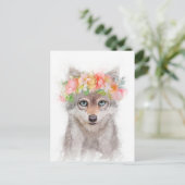 Wolf Cub Flower Crown Portret Briefkaart (Staand voorkant)