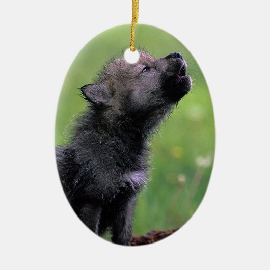 Wolf Cub Howling Keramisch Ornament (Voorkant)