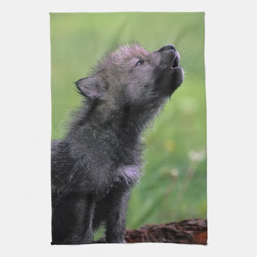 Wolf Cub Howling Theedoek (Verticaal)