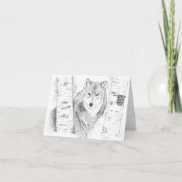 Wolf die door de berkenbomen kijkt kaart