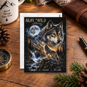 Wolf die naar de maan huilt Bos natuur natuur Briefkaart