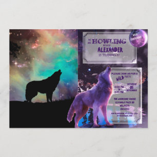 Wolf die naar het universum kijkt kaart