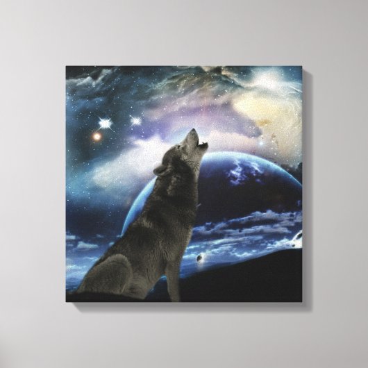 Wolf die op de maan huilt canvas afdruk (Voorkant)