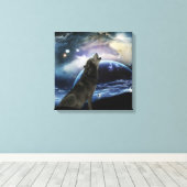 Wolf die op de maan huilt canvas afdruk (Insitu (Houten vloer))
