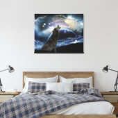 Wolf die op de maan huilt canvas afdruk (Insitu (Slaapkamer))