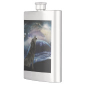 Wolf die op de maan huilt heupfles (Links)