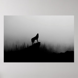 Wolf die op de maan huilt poster