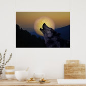 Wolf die op de maan huilt poster (Keuken)