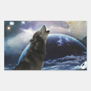 Wolf die op de maan huilt rechthoekige sticker