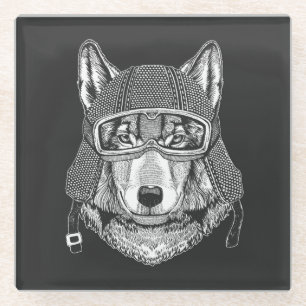 Wolf Dog Motorcycle Rider Glazen Onderzetter
