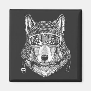 Wolf Dog Motorcycle Rider Magneet