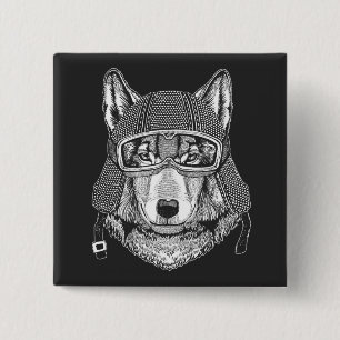 Wolf Dog Motorcycle Rider Vierkante Button 5,1 Cm