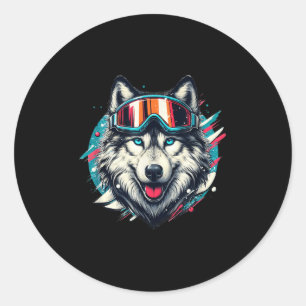 Wolf draagt skibril voor snowboarden Wolf Skiën Li Ronde Sticker