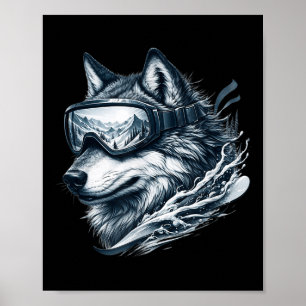 Wolf draagt skibril voor snowboarden Wolf skiën  Poster