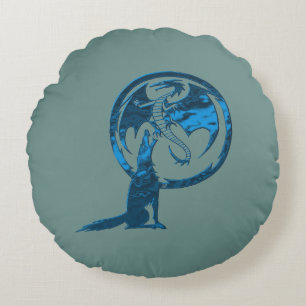 Wolf & Dragon Blue ronde blauwe katoenkussen Rond Kussen