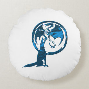 Wolf & Dragon Blue ronde katoenkussen Rond Kussen