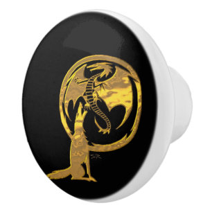 Wolf & Dragon Gold zwarte keramische knop