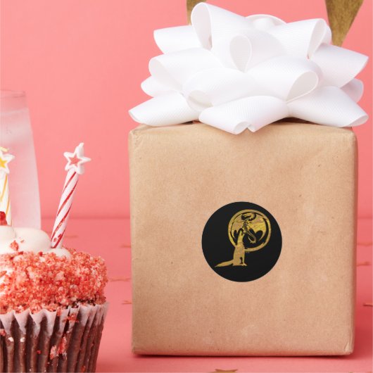 Wolf & Dragon or rond autocollants noirs (Fête)