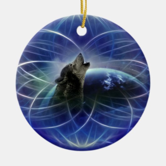 Wolf dreamcatcher kerstboom keramisch ornament (Voorkant)
