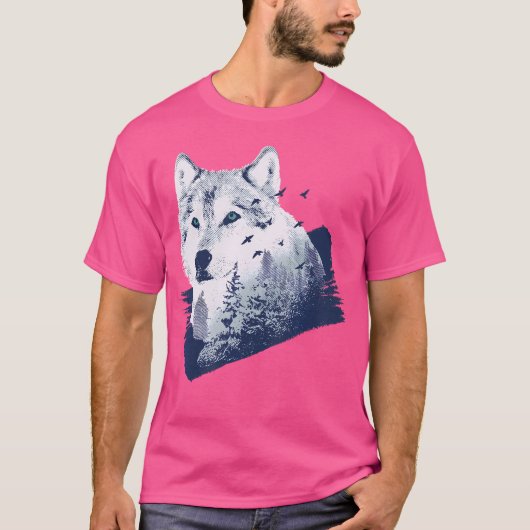 Wolf Dubbele Blootstelling T-shirt (Voorkant)