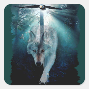 Wolf & Eagle Clans Wildlife Art Vierkante Sticker