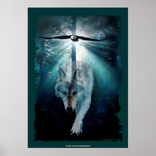 Wolf & Eagle Spiritueel Wildlife Art Poster