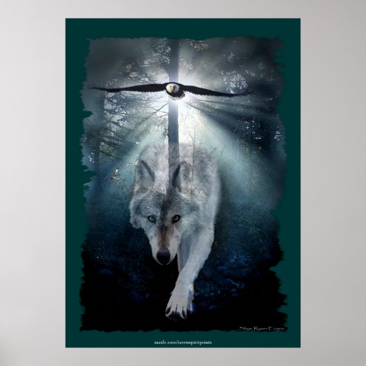 Wolf & Eagle Spiritueel Wildlife Art Poster (Voorkant)