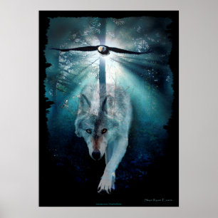 Wolf & Eagle Wildlife Art Poster