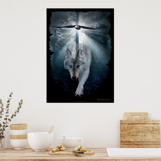 Wolf & Eagle Wildlife Art Poster (Keuken)