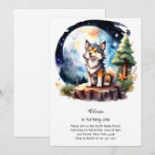 Wolf eerste verjaardag uitnodiging (Voorkant / Achterkant)
