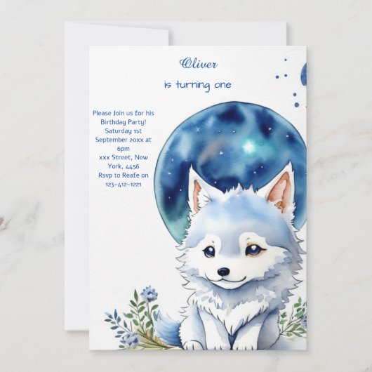 Wolf eerste verjaardag uitnodiging (Voorkant)