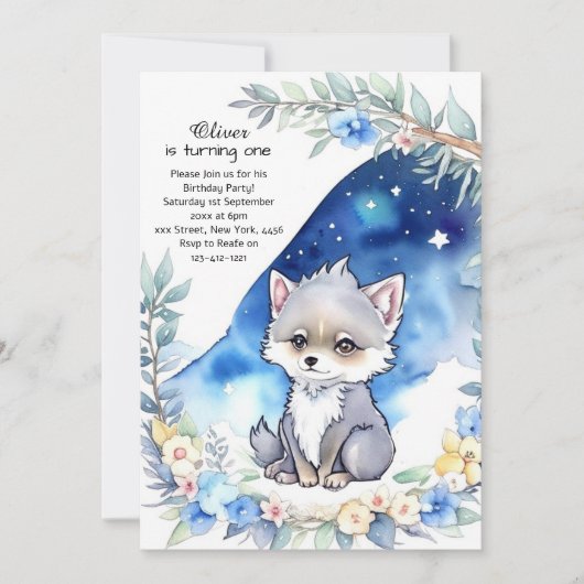 Wolf eerste verjaardag uitnodiging (Voorkant)