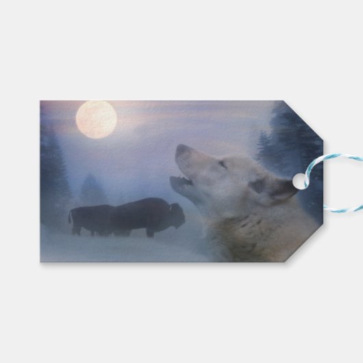 Wolf en Buffalo SouthWestern Gift Labels Cadeaulabel (Voorkant (Horizontaal))