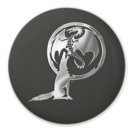 Wolf en Dragon Silver keramische kok Keramische Knop (Voorkant)